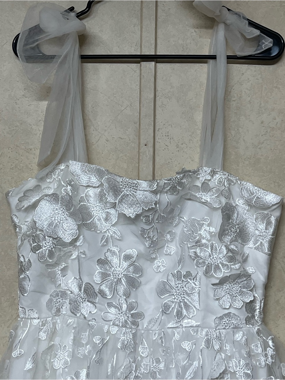 Lulus NWT classic romance white 3D floral appliqué tie strap mini dress feminine - Picture 7 of 15
